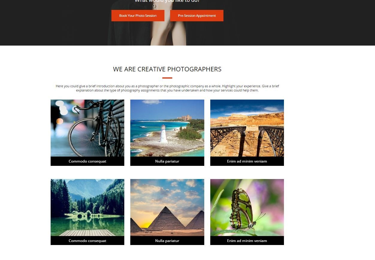 visuals in photography landing page